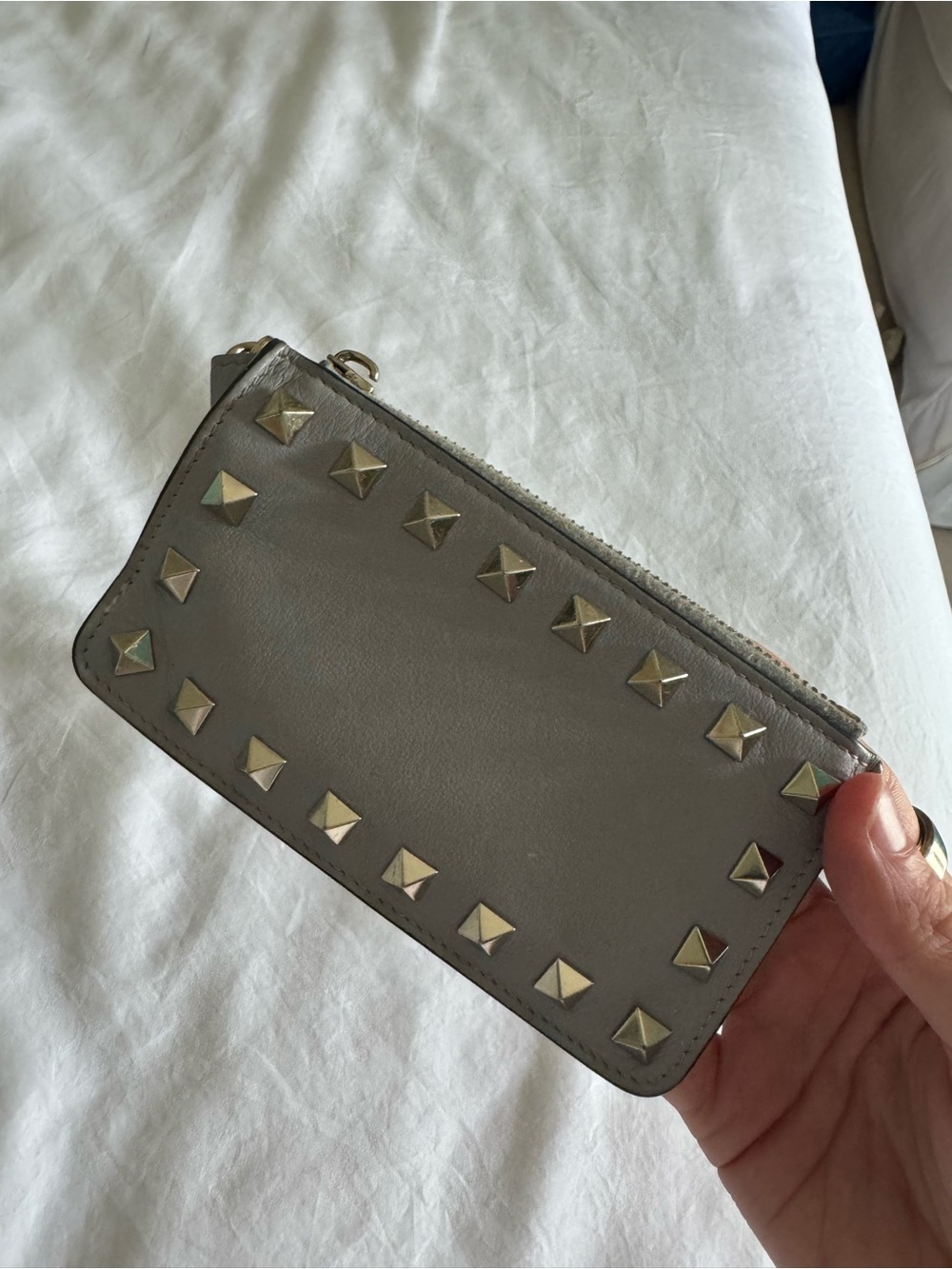 Valentino Grey Leather Studded Zip Card Holder